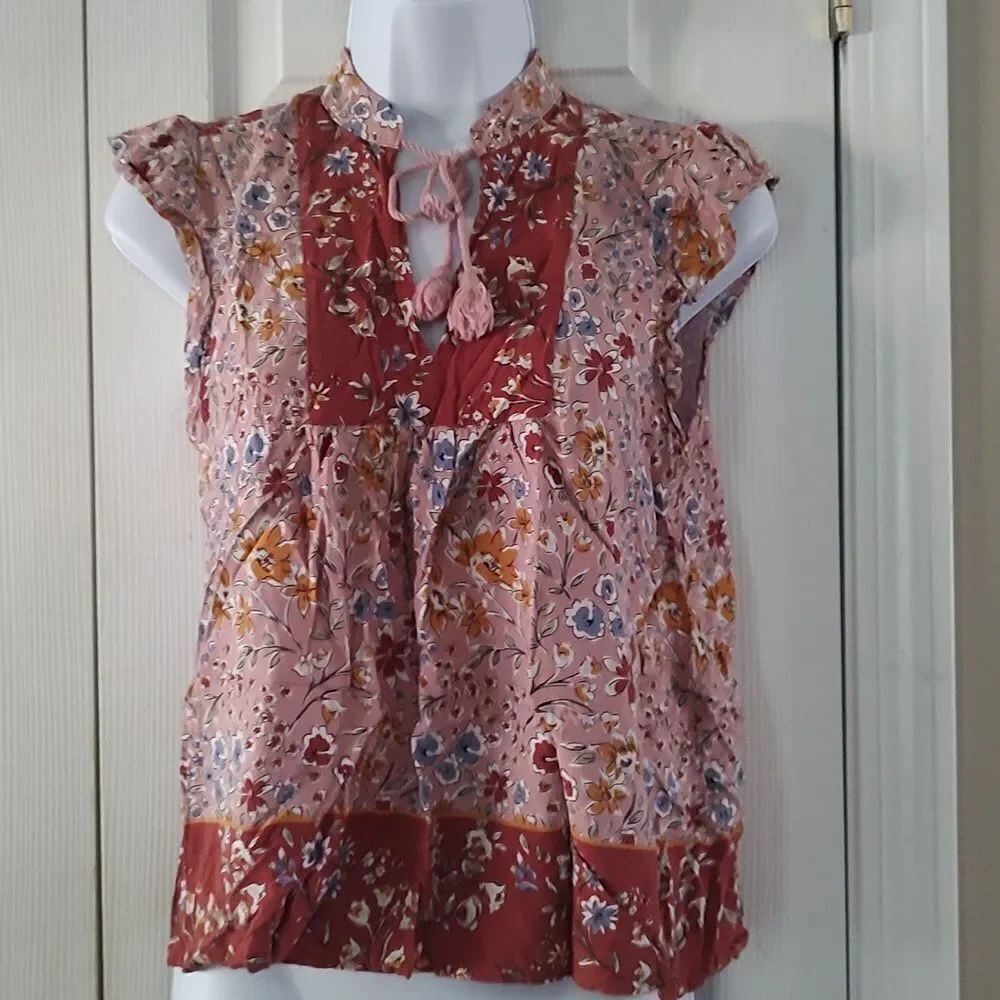 Gypsies & Moondust floral boho hippie sleeveless shirt Sz S
